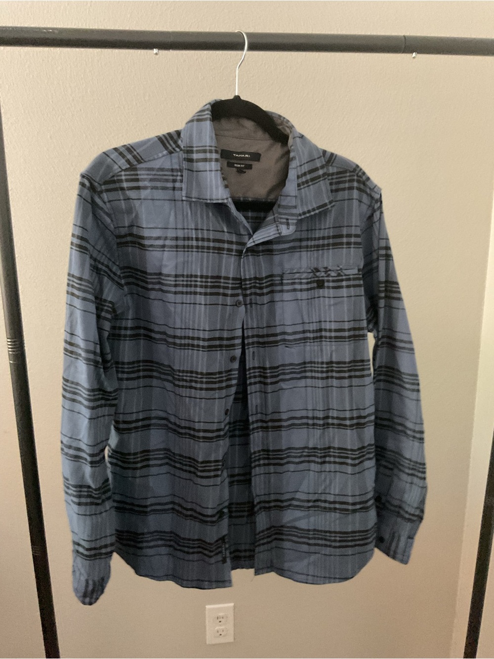 Tahari Blue and Black Plaid Button-Up Shirt